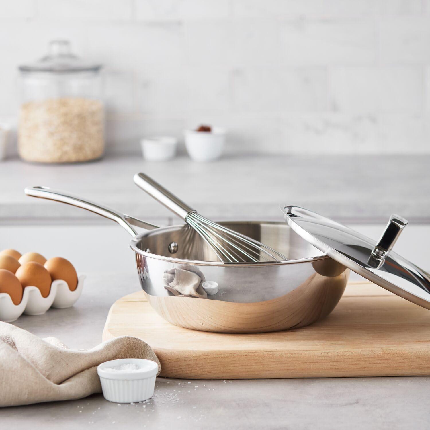 Sur La Table 3.5-Qt 5-Ply Stainless Steel Chef Pan with Lid – Professional-Grade Cookware for Even Heating & Precision Cooking, Oven & Induction Compatible, Ergonomic Handle, Drip-Free Rim - view 3